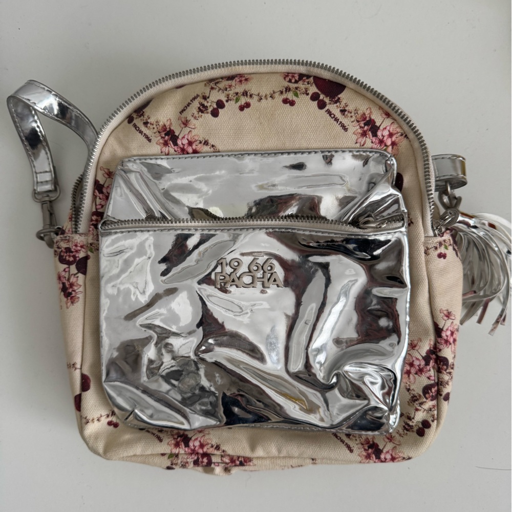 PACHA IBIZA -  Metallic Silver and Floral backpack